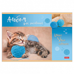 Альбом для рисования А4 16 л., скоба, обложка картон, HATBER, 205х290 мм, "Мяу-Котики", 086277, 16А4В