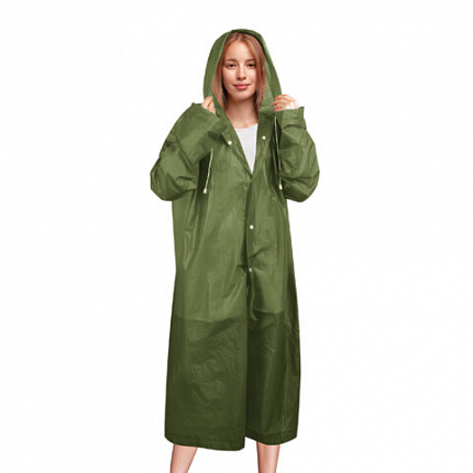 Дождевик плащ на кнопках, EVA, многоразовый прочный, чехол в комплекте, универсальный размер, зеленый, SHAMAANI (ШАМААНИ), 610933