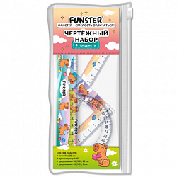Набор чертежный FUNSTER (линейка 20 см, 2 треугольник, транспортир), "КАПИБАРЫ", пенал, 210913