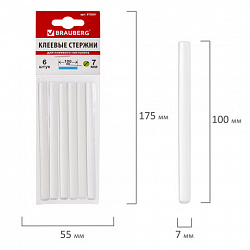 Клеевые стержни, диаметр 7 мм, длина 100 мм, прозрачные, комплект 6 шт., BRAUBERG, европодвес, 670291