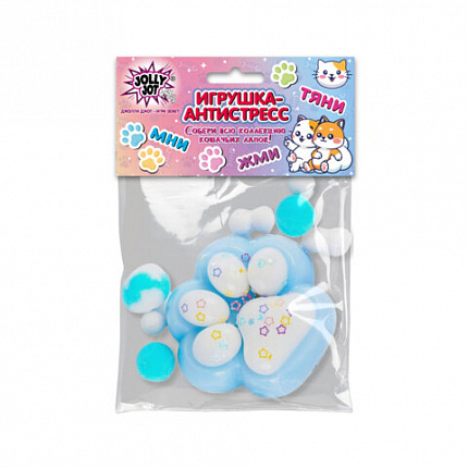 Игрушка-антистресс "ДВУХЦВЕТНАЯ КОШАЧЬЯ ЛАПКА С ПОМПОНАМИ", 7х6 см, ассорти 4 вида, дисплей, JOLLY JOT (ДЖОЛЛИ ДЖОТ), 665768