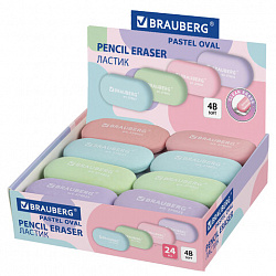 Ластик BRAUBERG "PASTEL OVAL", 50х23х10 мм, цвета ассорти, овальный, 274023