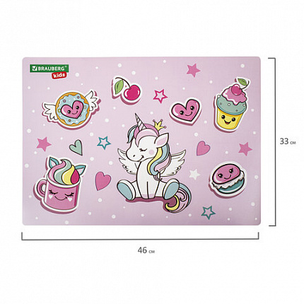 Настольное покрытие BRAUBERG KIDS, А3+, пластик, 46x33 см, "Unicorn dreams", 271730