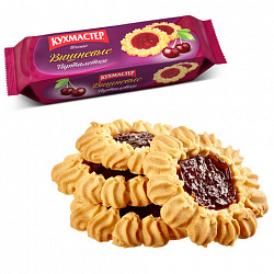 Печенье КУХМАСТЕР "Вишневые тарталетки" песочные, с вишневым джемом, 240 г, 204008