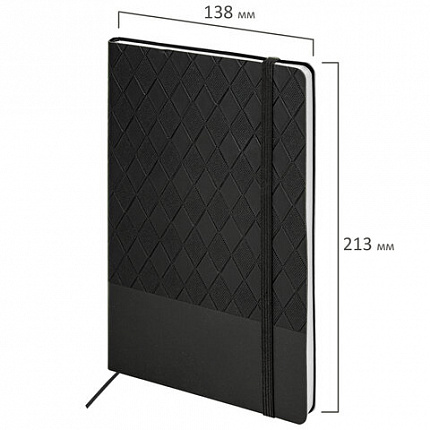 Блокнот А5 138x213 мм, BRAUBERG "Tissage", под кожу, 80 л., резинка, клетка, черный, 116601