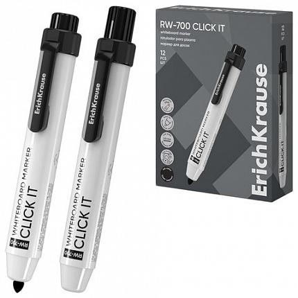 Маркер стираемый для белой доски автоматический ERICH KRAUSE RW-700 "Click it", ЧЕРНЫЙ, 2 мм, 60830