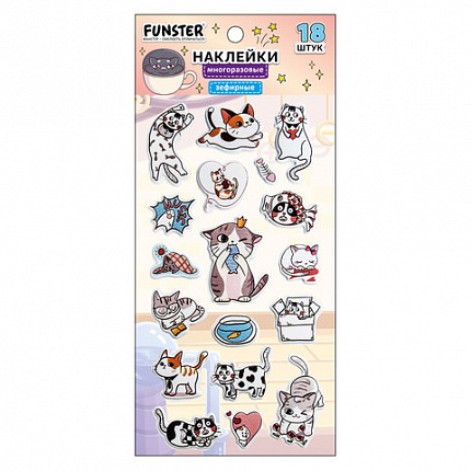 Наклейки зефирные "Котики", 18х9,5 см, ассорти 6 видов, FUNSTER (ФАНСТЕР), 666092
