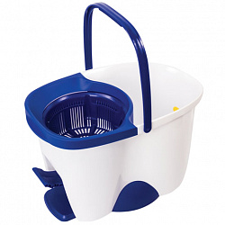 Швабра с отжимом и ведром 18л/8л, центрифуга, отжим педалью, 2 флаундера/насадки круглый и прямоугольный, бело-синий, LAIMA 603625