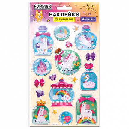 Наклейки объемные MAXI 21х14 см, ассорти 12 видов, FUNSTER (ФАНСТЕР), 666678