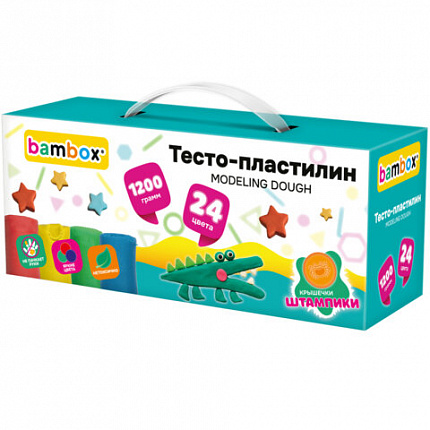 Тесто пластилин для лепки СУПЕР ПЛАСТИЧНОЕ, 24 цвета, 1200г, крышки-штампики, BAMBOX (БАМБОКС), 107249