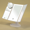 Зеркало настольное с LED-подсветкой для макияжа, размер 24х18 см, складное, увеличение х2, х3, х10, белое, BRABIX, 609337