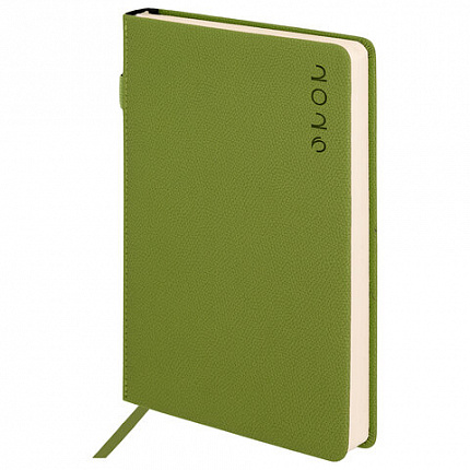 Ежедневник датированный 2026, А5, 138х213 мм, BRAUBERG "Essential", под кожу, держатель, зеленый, 117398