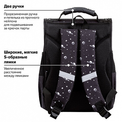 Ранец ПИФАГОР BASIC, 1 отделение, 3 кармана, эргономичная спинка, "Space invader", 35х28х18 см, 273140