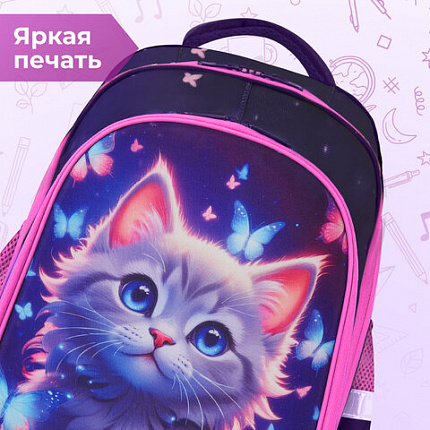 Ранец BRAUBERG KIDS STANDARD, 2 отделения, "Любознательный кот", 36х28х14 см, 273145