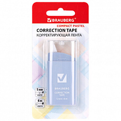 Корректирующая лента BRAUBERG COMPACT PASTEL, 5 мм х 6 м, корпус ассорти, блистер, 272495