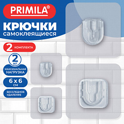Крючки-кронштейны самоклеящиеся КОМПЛЕКТ 2 шт., 6х6 см, пластиковые, прозрачные, PRIMILA (ПРИМИЛА), 702381