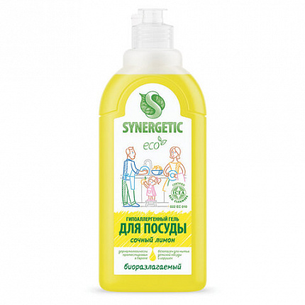 Гель для мытья посуды антибактериальный 500 мл, SYNERGETIC "Лимон", 103051
