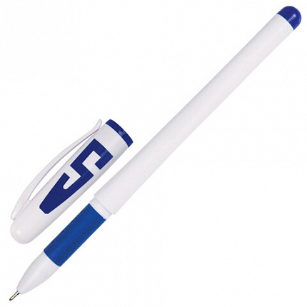 Ручка гелевая с грипом STAFF "Manager" GP-197, СИНЯЯ, корпус белый, игольчатый узел 0,5 мм, линия письма 0,35 мм, 142394