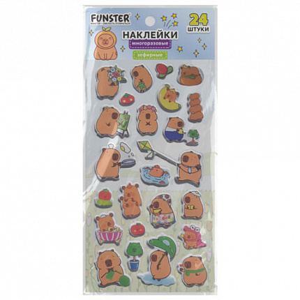 Наклейки зефирные "Капибары", 18х9,5 см, ассорти 6 видов, FUNSTER (ФАНСТЕР), 666093