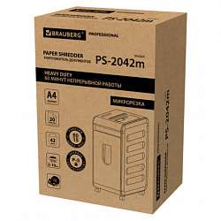Уничтожитель (шредер) BRAUBERG PROFESSIONAL PS-2042m, CD, "HeavyDuty", 5 уровень секретности, 2х10 мм, 20 листов, корзина 42 литра, 532595