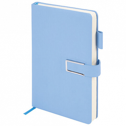 Ежедневник недатированный А5 143х210мм BRAUBERG Deluxe, под кожу, магнит 160л, голубой, 117144