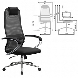 Кресло офисное МЕТТА "SU-B-8" хром, ткань-сетка, сиденье мягкое, черное