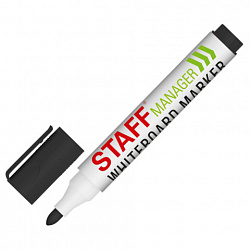 Маркер стираемый для белой доски, ЧЕРНЫЙ, STAFF "MANAGER" WBM-300, 3 мм, с клипом, 152636
