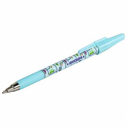 Ручка шариковая ЮНЛАНДИЯ "CARS", синяя, SOFT TOUCH покрытие, узел 0,7 мм, линия письма 0,35 мм, 143728