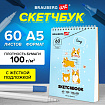 Скетчбук, белая бумага 100 г/м2, 140х201 мм, 60 л., гребень, жёсткая подложка, BRAUBERG ART DEBUT, "Корги", 115064