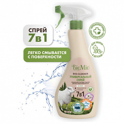 Универсальное чистящее средство для всех твердых поверхностей 500 мл BIOMIO "7в1", рыспылитель, 506.04231.0101