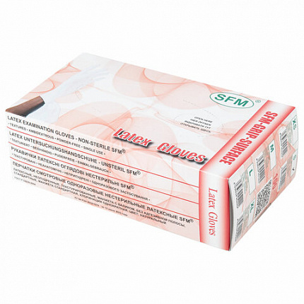 Перчатки латексные смотровые SFM Grip-Surface/ L 254 SC, Германия, 50 пар (100 штук), размер 6-7, S (малый)