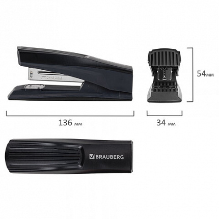 Степлер № 24/6, 26/6 BRAUBERG "SUPER", до 30 листов, черный, 272739
