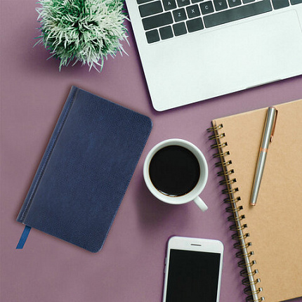 Еженедельник недатированный МАЛЫЙ ФОРМАТ 95х155 мм А6, BRAUBERG "Iguana", под кожу, 64 л., синий, 114479