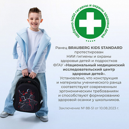 Ранец BRAUBERG KIDS STANDARD, 2 отделения, "Мощные бойцы", 36х28х14 см, 273146