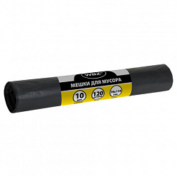 Мешки для мусора 120л черные в рулоне 10 штук ПВД 43 мкм, 70x110см, WBZ, 702665