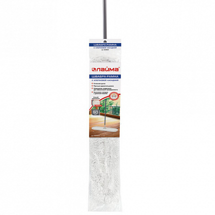 Швабра-рамка 90 см, стальной черенок 125 см, цельный держатель, МОП с завязками, хлопок, LAIMA, 603603