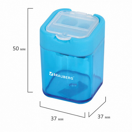 Точилка BRAUBERG "Peak", 2 отверстия для чернографитных карандашей (в том числе утолщенных), с контейнером, пластиковая, ассорти, 226945