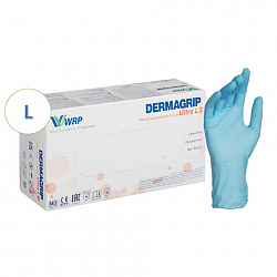Перчатки нитриловые смотровые, 100 пар (200 штук), повышенная чувствительность, размер 8-9, L (большой), DERMAGRIP Ultra, D1103-27