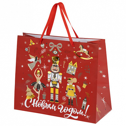 Пакет подарочный (1 шт.) новогодний 26х13х32 см "Winter Wonderland", фольга, ассорти, ЗОЛОТАЯ СКАЗКА, 592443