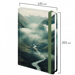 Ежедневник датированный 2026 с резинкой 145х203 мм, А5, BRAUBERG, твердый, "Спокойствие", 117343