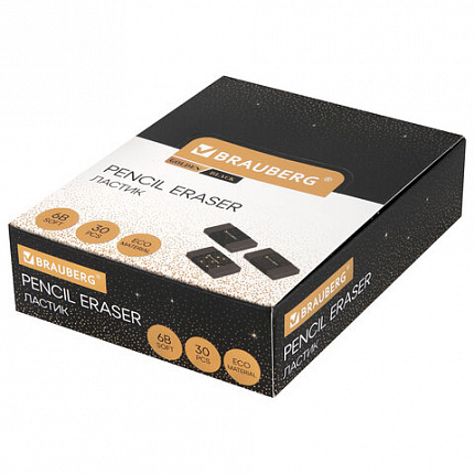 Ластик BRAUBERG "GOLDEN BLACK", 50х24х10 мм, прямоугольный, картонный держатель, экологичный ПВХ, ассорти, 272728