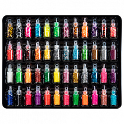 Блестки для декора НАБОР 48 видов по 2 грамма, в стеклянных тубах ОСТРОВ СОКРОВИЩ, 665681