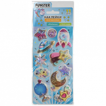 Наклейки объемные "Для девочек" с блестками, 17,5х9 см, ассорти 6 видов, FUNSTER (ФАНСТЕР), 666091