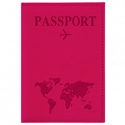 Обложка для паспорта "Passport map", экокожа soft-touch, малиновая, STAFF, 238761