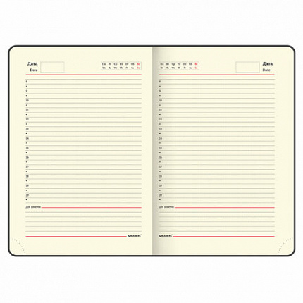 Ежедневник недатированный А5 (138х213 мм), BRAUBERG VISTA, под кожу, гибкий, 136 л., "Noir", 112009