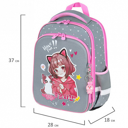 Ранец BRAUBERG QUADRO, 3 отделения, с брелоком, "Anime friends", 37х28х18 см, 272022