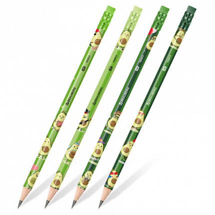 Набор карандашей чернографитных BRAUBERG "AVOCADO", 12 штук, HB, с ластиком, 182032