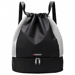 Рюкзак спортивный мешок HEIKKI ACTION (ХЕЙКИ) с отделением для обуви, вентилируемые стенки, 45х34 см, "Total black", 273455