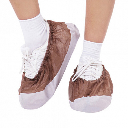 Бахилы ламинированные, КОМПЛЕКТ 500 шт., 38х16 см, спанбонд + ПВД, 100 мкм, 13 г, коричневые, ELEGREEN, ПВД-50/2р-Кор-Б