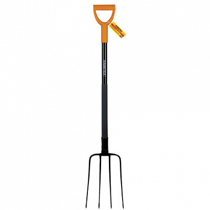 Вилы садовые стальные 22х30 см, ОБЩАЯ ДЛИНА 120 см, черенок сталь, V-ручка, RABBITEX (РАББИТЕКС) "STRONG METAL", 700490